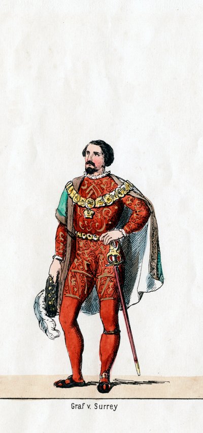 Conde de Surrey, figurino para a peça de Shakespeares, Henrique VIII, século XIX de Unbekannt