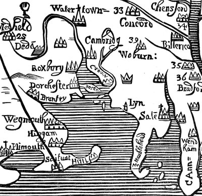Mapa inicial de Massachusetts Bay, EUA de Unbekannt