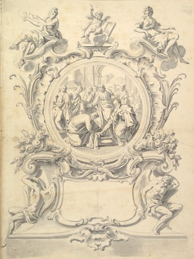 Roundel elaboradamente emoldurado de Cristo lavando a sensação dos apóstolos, depois de 1800 . de Unbekannt