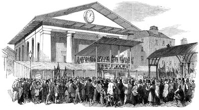 Hustings eleitorais em Covent Garden durante a eleição de Westminster, Londres, 1852 de Unbekannt