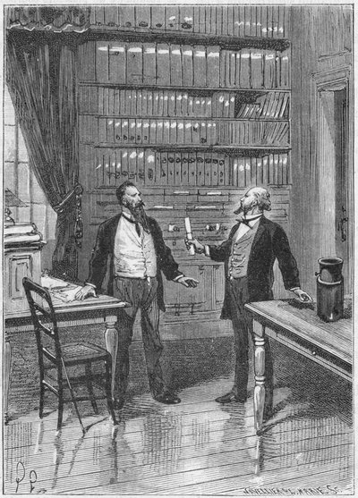Elisha Gray, inventor americano, apresentando a ressalva de seu telefone, 1876, c1890 de Unbekannt