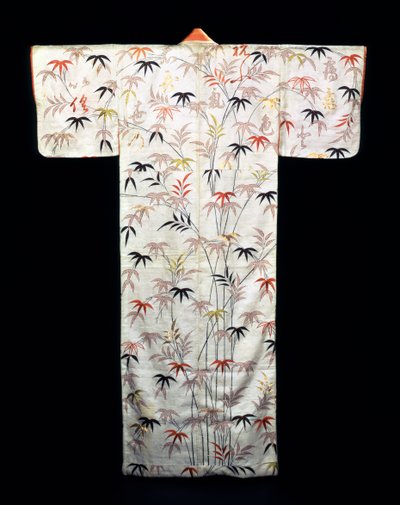 Quimono bordado de cetim branco para senhoras, japonês, período Edo, 1600-1867 de Unbekannt