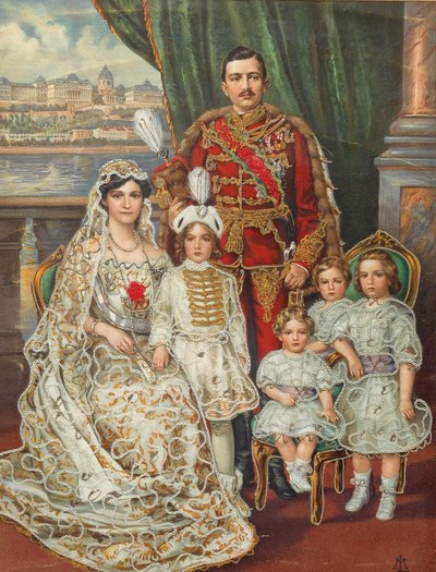 Imperador Carlos I da Áustria, com sua esposa Zita, príncipe herdeiro Otto e os outros três filhos, c. de Unbekannt
