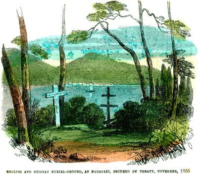 Cemitério inglês e russo, em Nagasaki, garantido por tratado, novembro de 1855, 1856 de Unbekannt