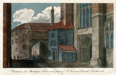 Entrada para Montague Close e parte da Igreja de São Salvador, Southwark, Londres, 1814 de Unbekannt