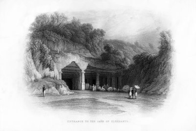 Entrada para as cavernas de Elephanta, Bombaim, Índia, século XIX de Unbekannt