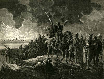 Eudes, duque da Aquitânia, fugindo de Bordeaux, demitido pelos sarracenos, 732AD, 1890. de Unbekannt