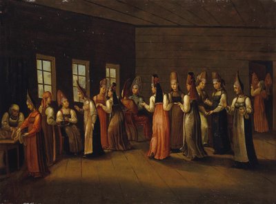 Festa de véspera do casamento em uma casa dos comerciantes, primeiro quartel do século XIX de Unbekannt