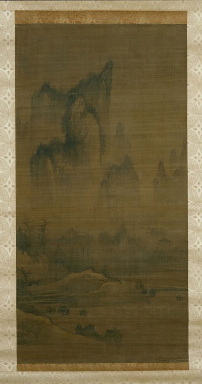 Sino da noite do templo envolto em névoa, lua de outono sobre o lago Dongting à direita, ca. 1450-1500. de Unbekannt