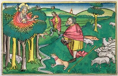 Êxodo 3:1-22 e 4:1-4: a sarça ardente e Deus armando Moisés com a vara milagrosa de Unbekannt
