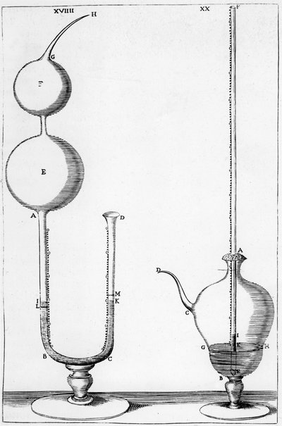 Barômetros experimentais usados pela Accademia dell Cimento, Florença, Itália, 1691 de Unbekannt