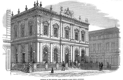 Vista exterior do Banco Nacional, Glasgow, Escócia, c1850 de Unbekannt