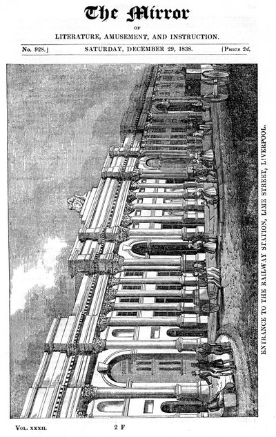 Fachada da Estação Lime Street, Liverpool, 1838 de Unbekannt