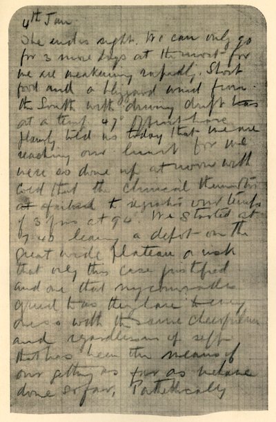 Fac-símile do Diário da Página de Shackletons, 4 de janeiro de 1909 de Unbekannt