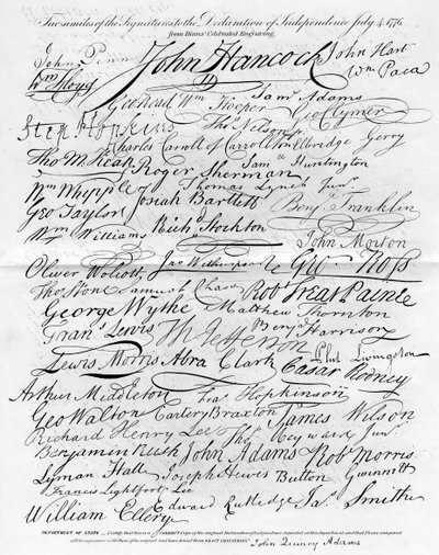 Fac-símile das assinaturas da Declaração de Independência, 4 de julho de 1776 de Unbekannt