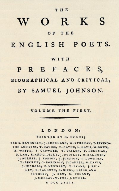 Página de rosto do fac-símile da primeira edição das Obras dos poetas ingleses, contendo Johnsons de Unbekannt