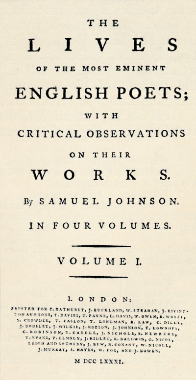 A página de rosto do fac-símile reduzida de Johnsons Lives of the Poets - reeditada em formato separado. T de Unbekannt