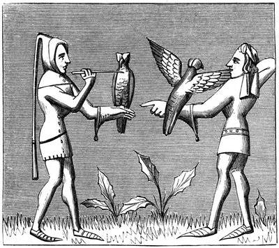 Falcoeiros vestindo seus pássaros, século XIV 1849 de Unbekannt