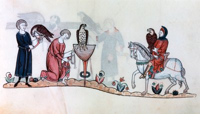 Falcoeiros com seus pássaros, século XIII de Unbekannt