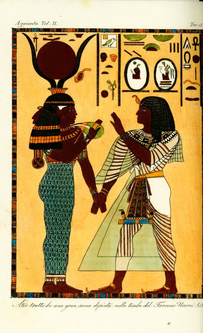 Figura da deusa egípcia Hathor com o rei Seti I do seu túmulo em Tebas, descoberta por Giovanni Battista Belzoni de Unbekannt