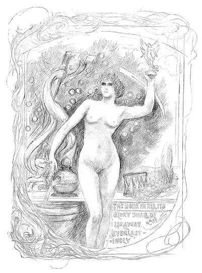 Primeiro esboço para o esmalte A Hora em Toda a Sua Glória Será Levada Eternamente, 1899 de Unbekannt