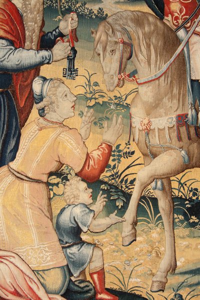 Tapeçaria flamenga. Série A História de Hannibal. Hannibal na Itália (Aníbal en Italia). Terceira tapeçaria das que se conservam. Modelos Anónimos mestre dos Países Baixos. Fabrico de oficinas em Bruxelas. Ca 1570. Tecido de lã e seda. 6,5/7 urdiduras por  de Unbekannt