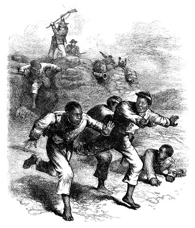Vôo de soldados da União negros de Fort Pillow, Tennessee, Guerra Civil Americana, 1864 c1880 de Unbekannt