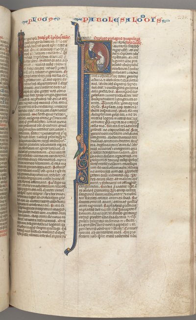 Fol. 238r, Provérbios, P inicial historiado, Salomão instruindo Roboão, c. 1275-1300. de Unbekannt