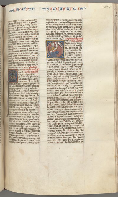 Fol. 257r, Eclesiástico, O inicial historiado, Sirach sentado com um pergaminho, busto de Deus acima, c. de Unbekannt