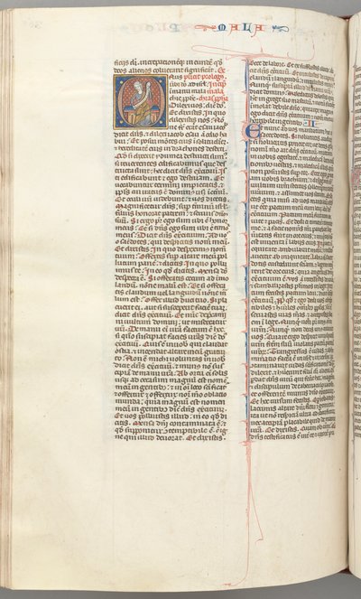 Fol. 368v, Malaquias, inicial O historiada, Malaquias sentado com um pergaminho, c. 1275-1300. de Unbekannt