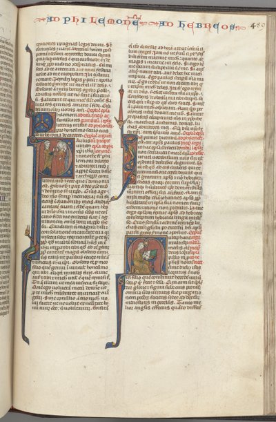 Fol. 459r, Philemon, historiador inicial P, Paulo dirigindo-se a três homens e hebreus ..., c. 1275-1300. de Unbekannt