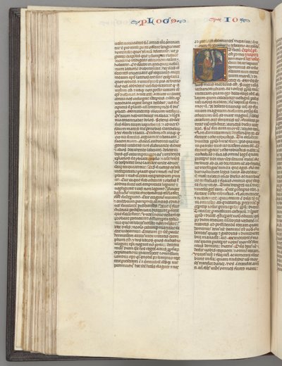 Fol. 76v, Josué, historiada E inicial, Josué com um pergaminho ajoelhado diante de Deus, c. 1275-1300. de Unbekannt