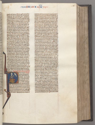 Fol. 86r, Juízes, historiador inicial R, Judá sentado com um livro conversando com Deus, c. 1275-1300. de Unbekannt