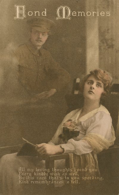 Fond Memories, cartão postal romântico enviado de um soldado para sua namorada de Unbekannt
