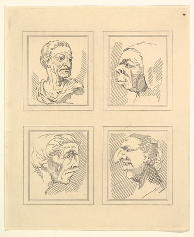 Quatro Cabeças de Characaturas de Leonardo da Vinci, de Desenhos de Wincelslaus Hollar, o..., 1786. de Unbekannt