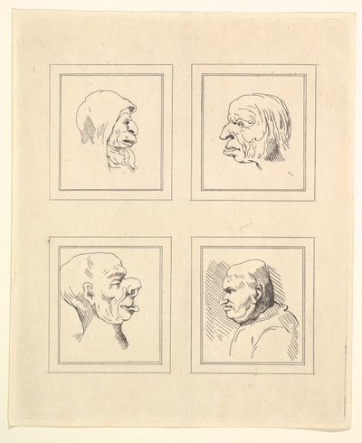 Quatro cabeças de Characaturas de Leonardo da Vinci, de Desenhos de Wincelslaus Hollar, o ..., 1786. de Unbekannt