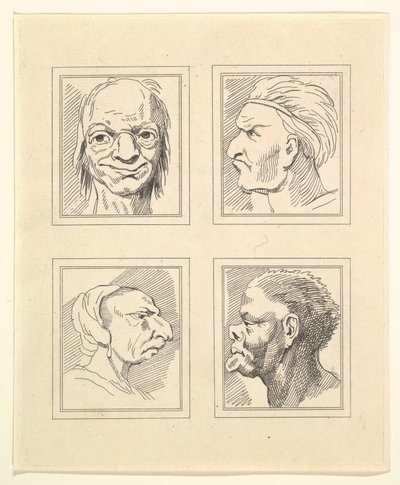 Quatro cabeças de Characaturas de Leonardo da Vinci, de Desenhos de Wincelslaus Hollar, o ..., 1786. de Unbekannt