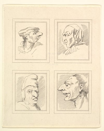 Quatro cabeças de Characaturas de Leonardo da Vinci, de Desenhos de Wincelslaus Hollar, o ..., 1786. de Unbekannt