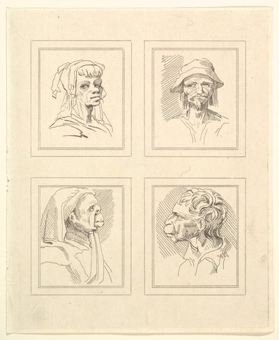 Quatro cabeças de Characaturas de Leonardo da Vinci, de Desenhos de Wincelslaus Hollar, o ..., 1786. de Unbekannt