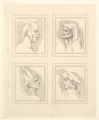 Quatro cabeças de Characaturas de Leonardo da Vinci, de Desenhos de Wincelslaus Hollar, o ..., 1786. de Unbekannt