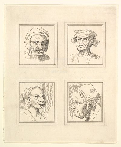 Quatro cabeças de Characaturas de Leonardo da Vinci, de Desenhos de Wincelslaus Hollar, o ..., 1786. de Unbekannt