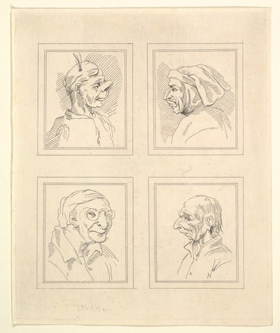 Quatro cabeças de Characaturas de Leonardo da Vinci, de Desenhos de Wincelslaus Hollar, o ..., 1786. de Unbekannt