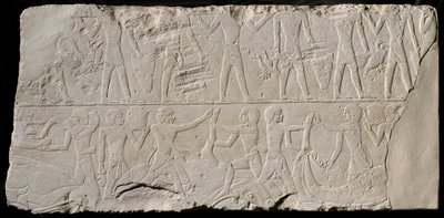 Fragmento de uma parede de tumba retratando portadores de oferendas e açougueiros, Egito, Império Antigo, meados da Dinastia... de Unbekannt