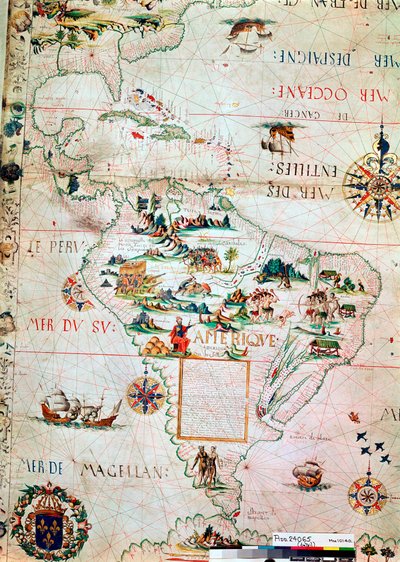 Mapa francês da América Central e do Sul, francês, 1550 de Unbekannt