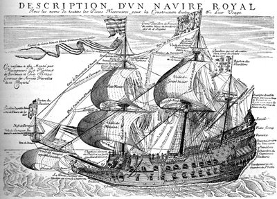 Navio de guerra real francês do século XVII, c1880 de Unbekannt