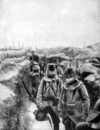 Soldados franceses em máscaras de gás improvisadas, 1915 de Unbekannt
