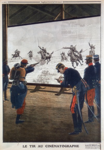 Soldados franceses usando filme de uma carga de cavalaria para prática de rifle, 1912 de Unbekannt