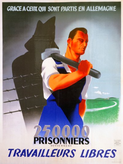 Cartaz de trabalhadores franceses para a Alemanha, 1943 de Unbekannt
