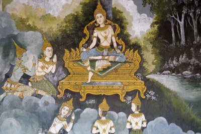 Fresco retratando uma cena da vida do Buda em Wat Phra Doi Suthep, Chiang Mai. Tailândia de Unbekannt