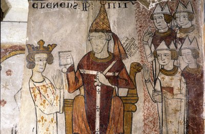 Fresco da Torre Ferrande em Pernes-les-Fontaines (Pernes les Fontaines, Vaucluse (84)) a partir do século XIII: Carlos I de Anjou (1226-1285) foi investido no Reino da Sicília em 28/06/1265 pelo Papa Clemente IV (v. 1195-1268). de Unbekannt
